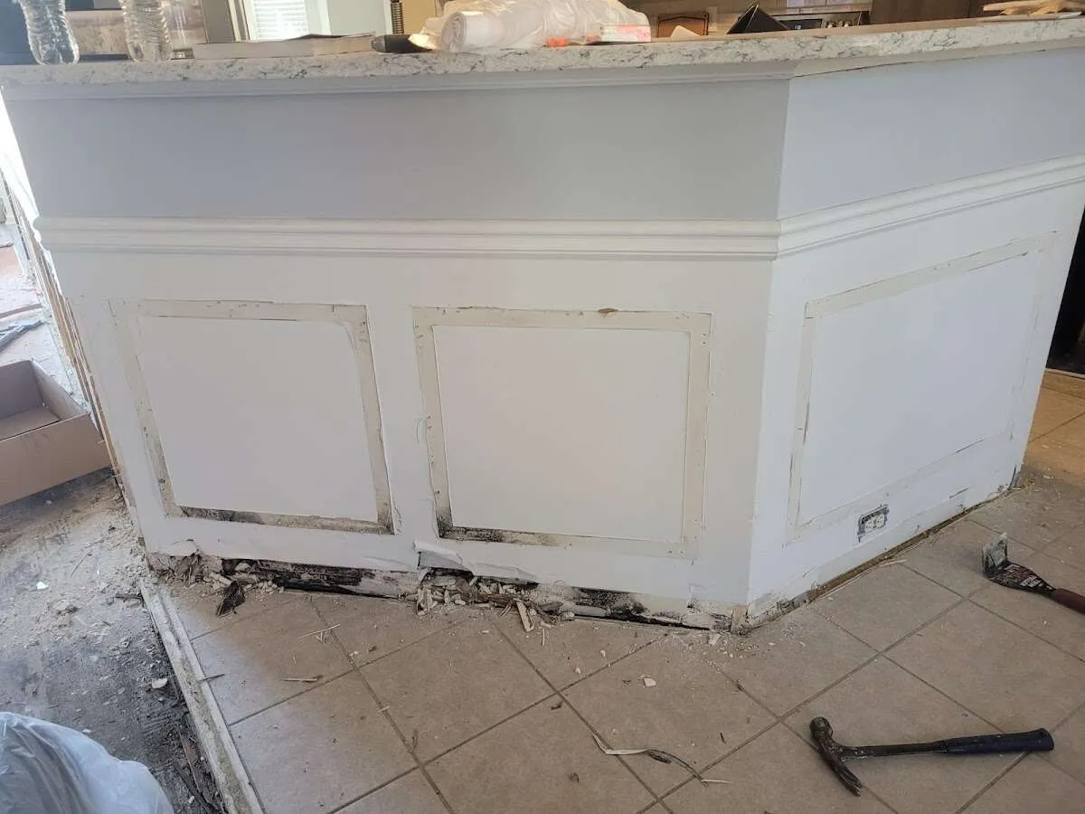 Water damage and mold on kitchen during Sewage Cleanup & Sanitation in Belle Chasse